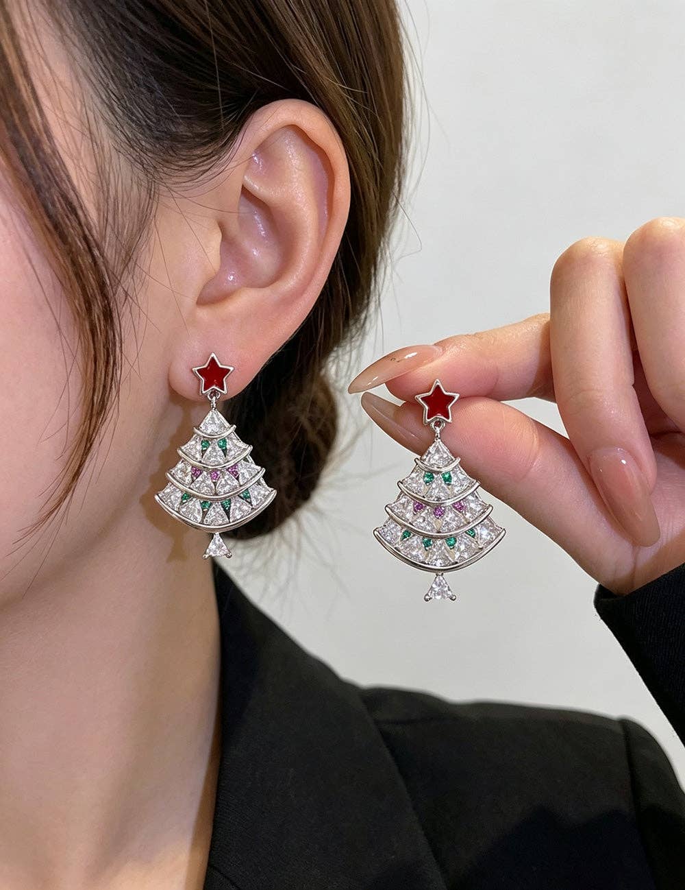 Rhinestone Snowflake Christmas Earrings