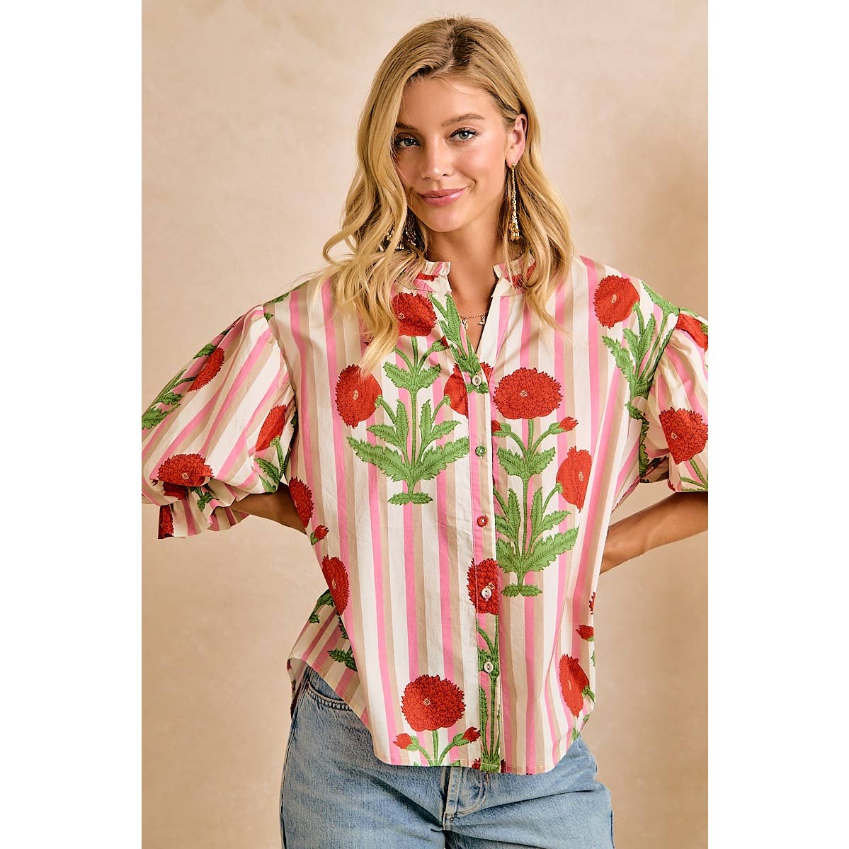 Stripe Flower Print Top
