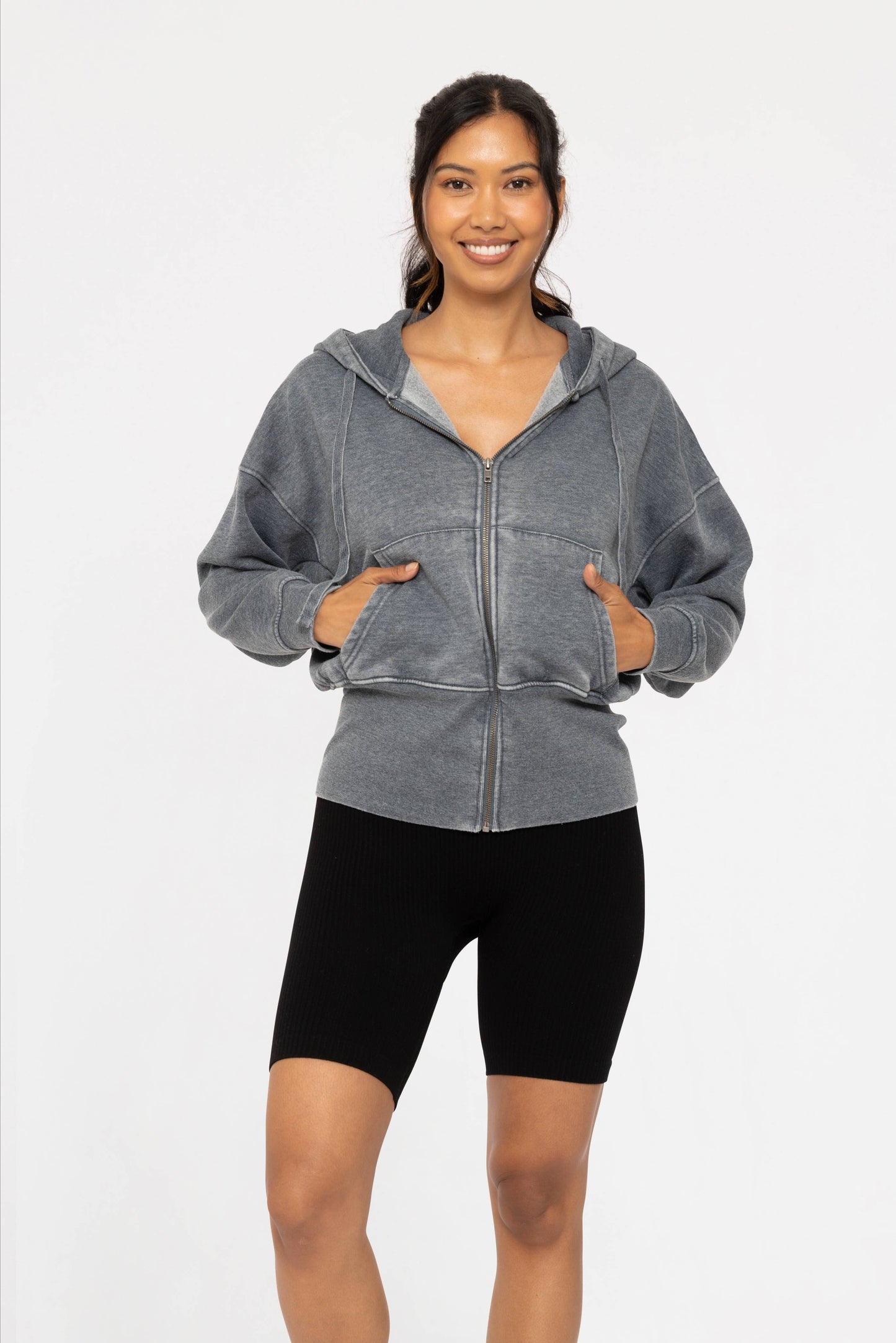 Fleece Hoodie Jacket with Tapered Sleeves