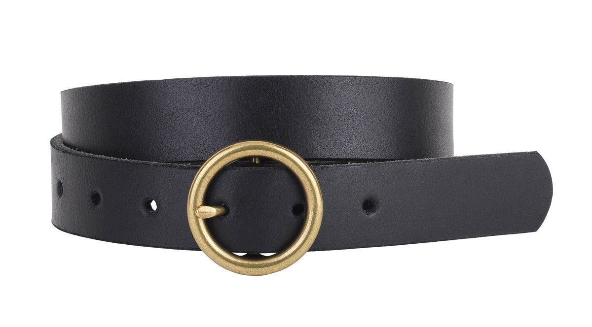 Round Brass Buckle Suede/Genuine Leather Belt