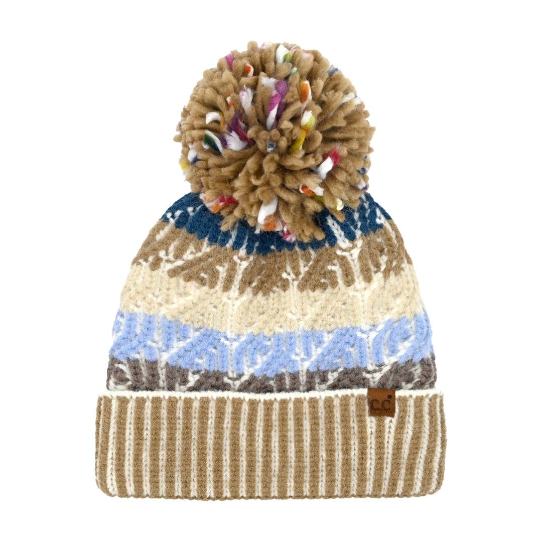 CC Beanie Cable Color Block Pom