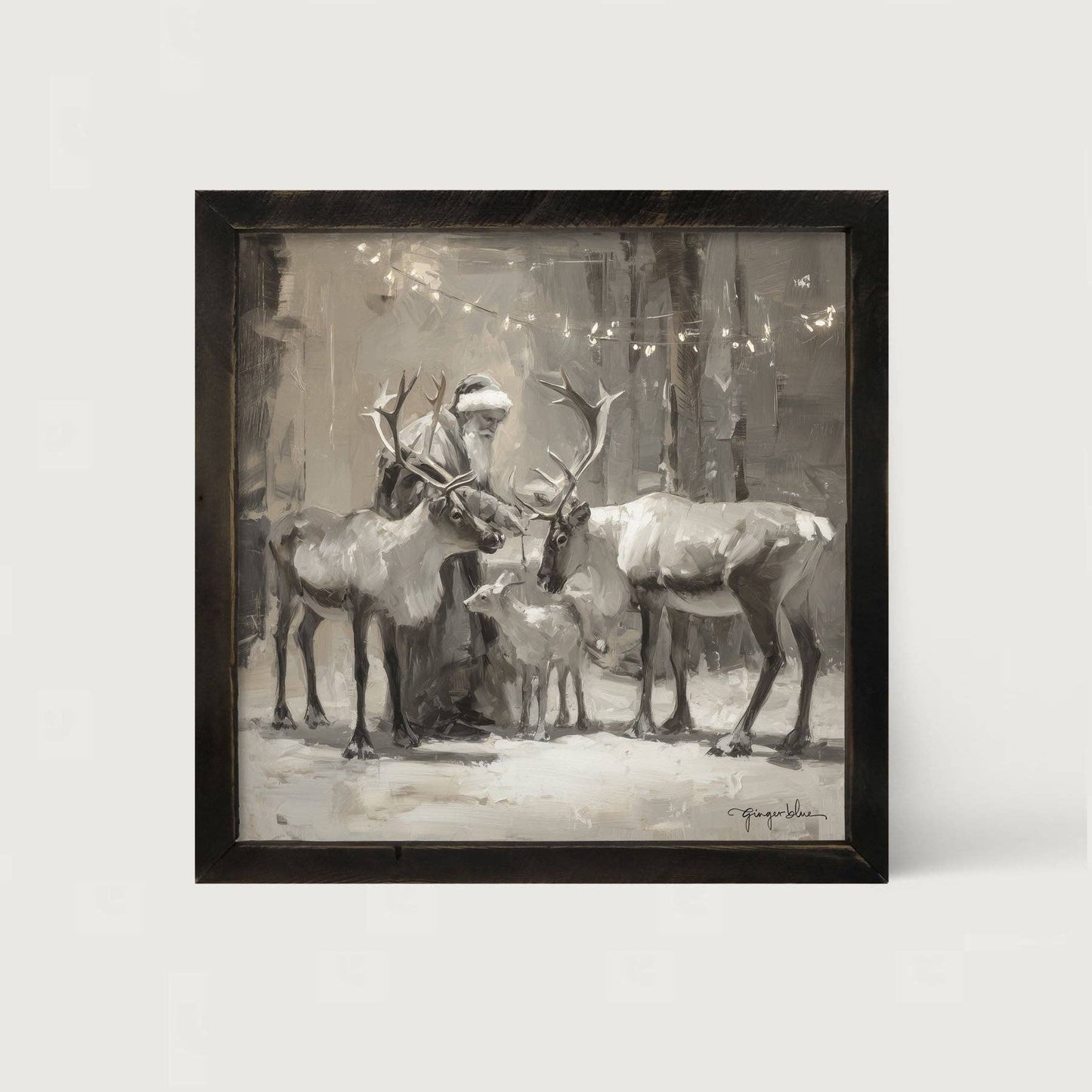Santa and Reindeers under Christmas Lights