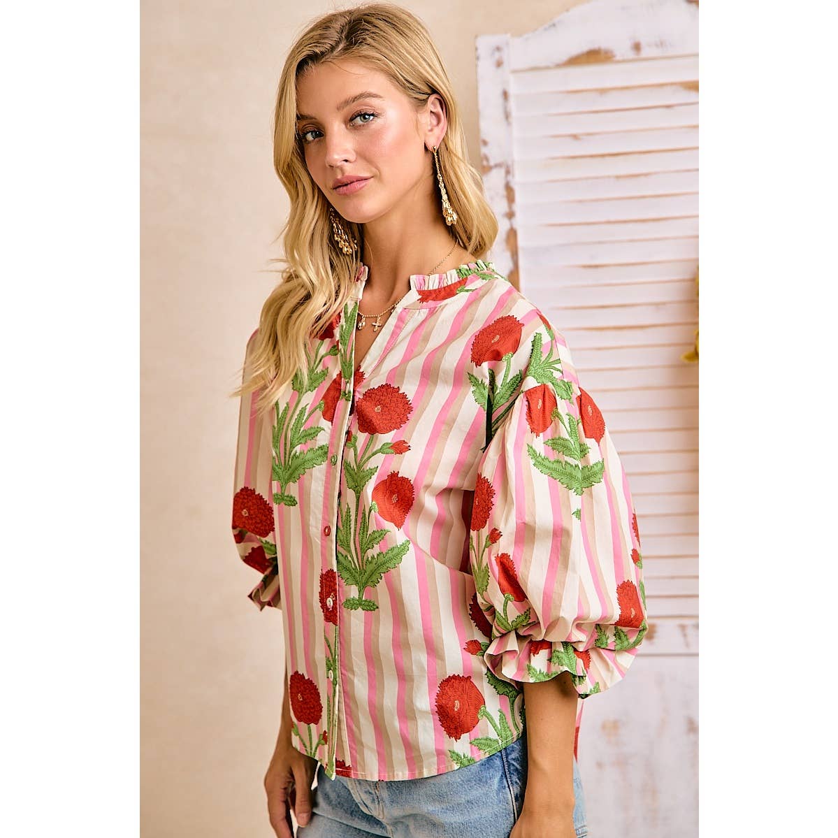 Stripe Flower Print Top