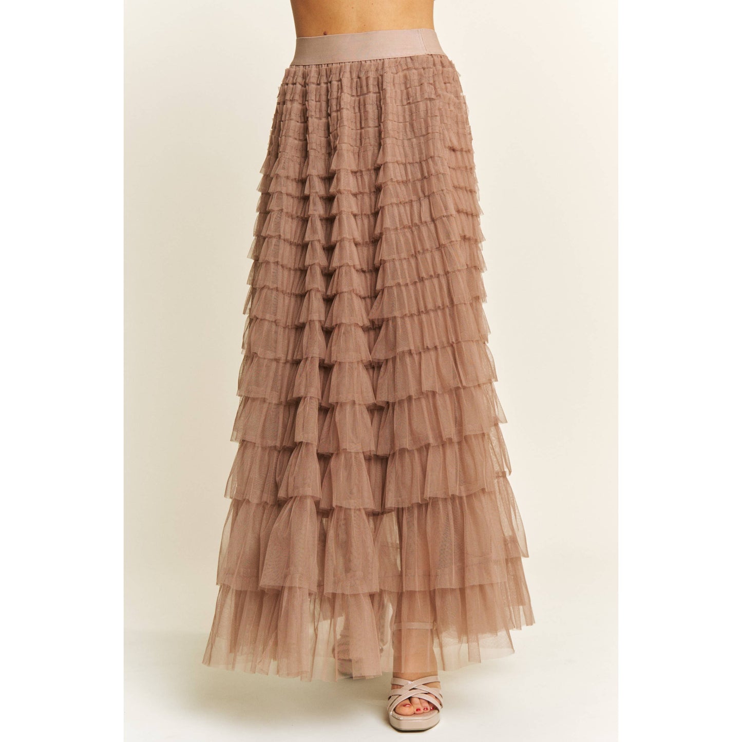 CASCADING TULLE MESH TIERED MAX SKIRT