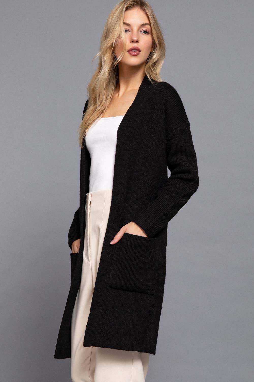 Long Sleeve with Pocket Open Sweater Cardigan