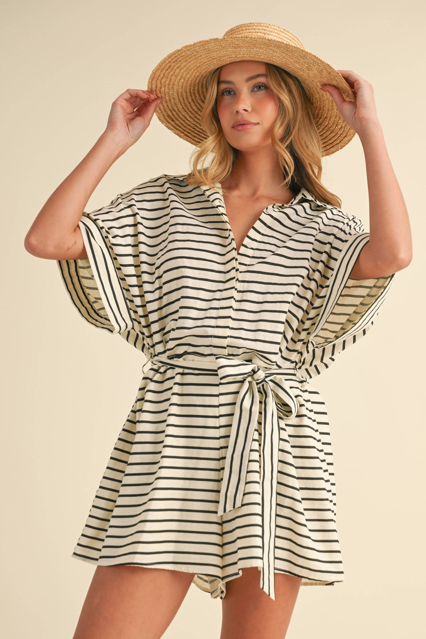 Striped Relax Fit Belted Romper