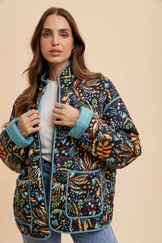 COTTON PRINTED QUILT PUFFER JACKET