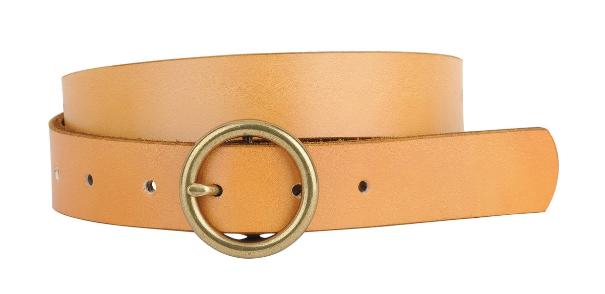 Round Brass Buckle Suede/Genuine Leather Belt