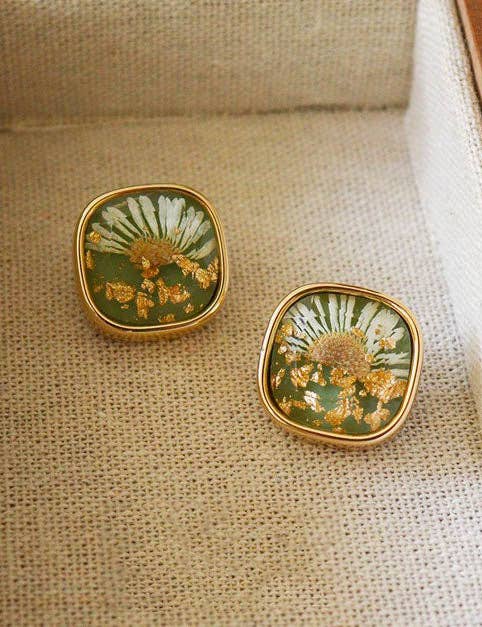 Floral Geometric Stud Earrings