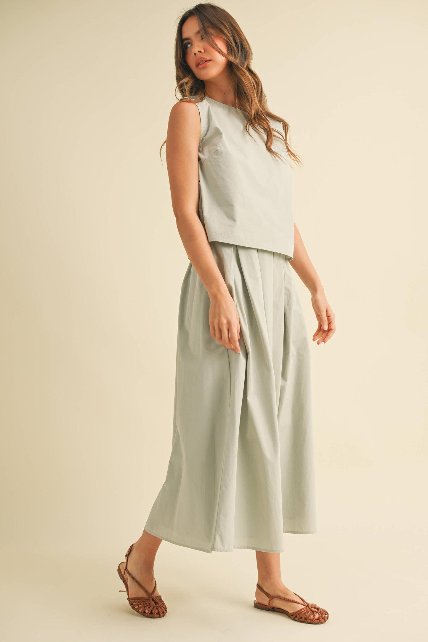 Sleeveless Top and Pleated Midi Skirt Set