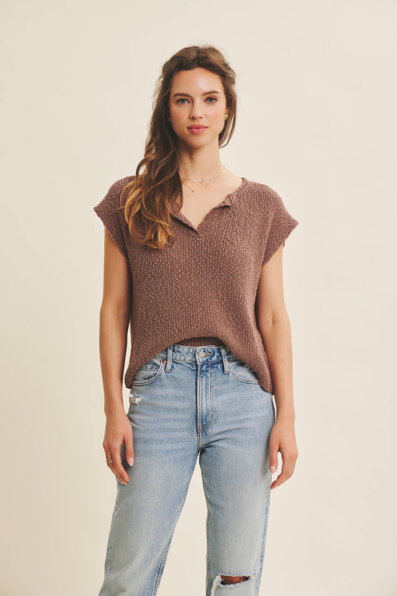 Relaxed Fit Slub Sweater Top