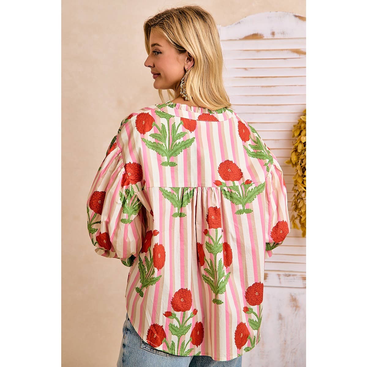 Stripe Flower Print Top