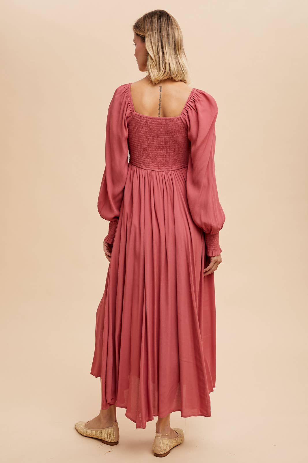 RUCHED BODICE SQUARE NECK MAXI DRESS