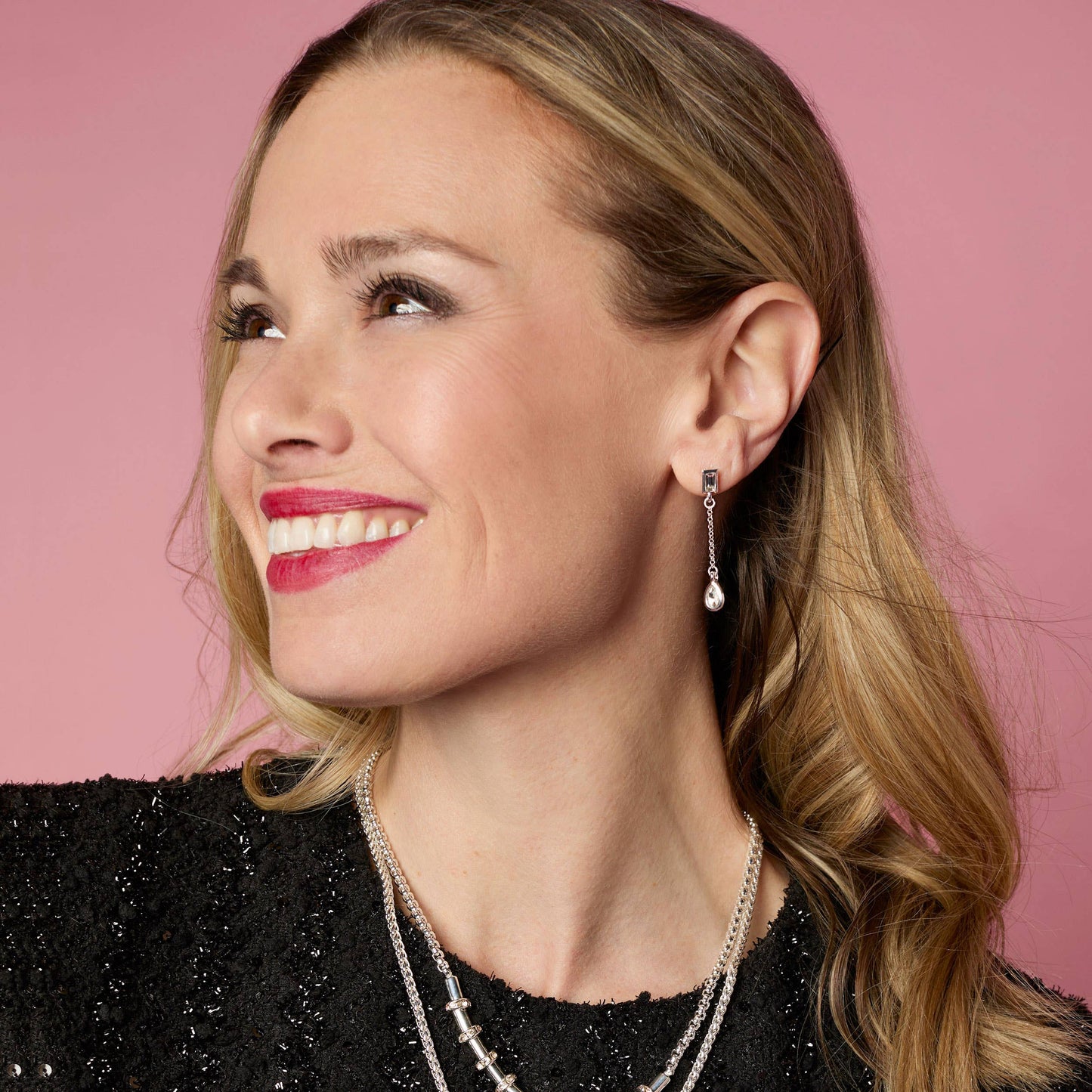 Baguette Stone Chain Drop Earrings - Gold