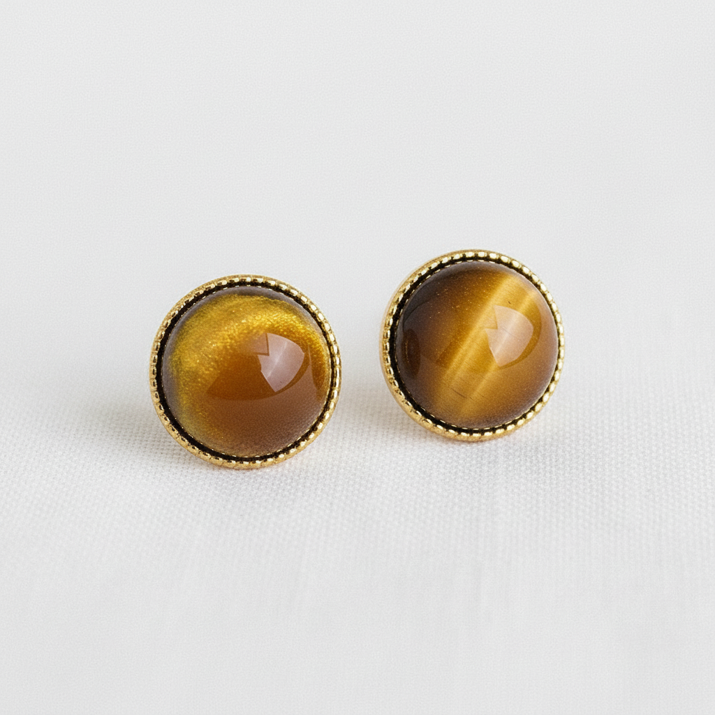 Round Tiger's Eye Stud Earrings