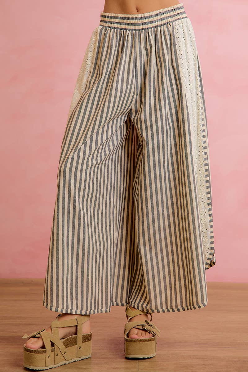 Floral Eyelet Side Wide Leg Pants