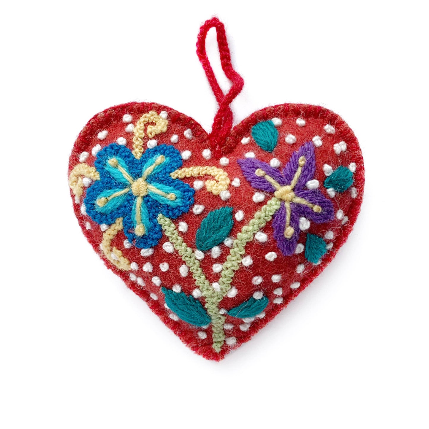 Colorful Embroidered Heart Christmas Ornament