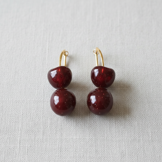 Cherry Resin Silver Stud Earrings