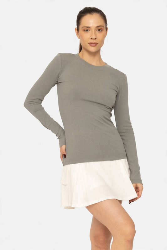 Essential Long-Sleeved Micro-Ribbed Athleisure Top