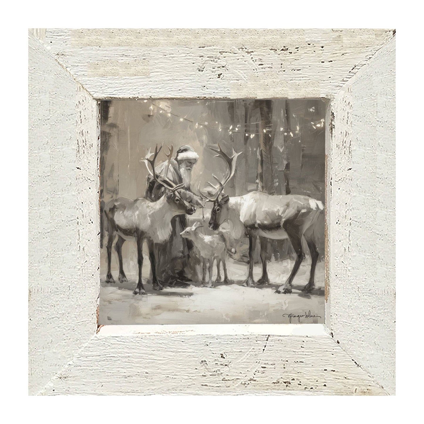 Santa and Reindeers under Christmas Lights