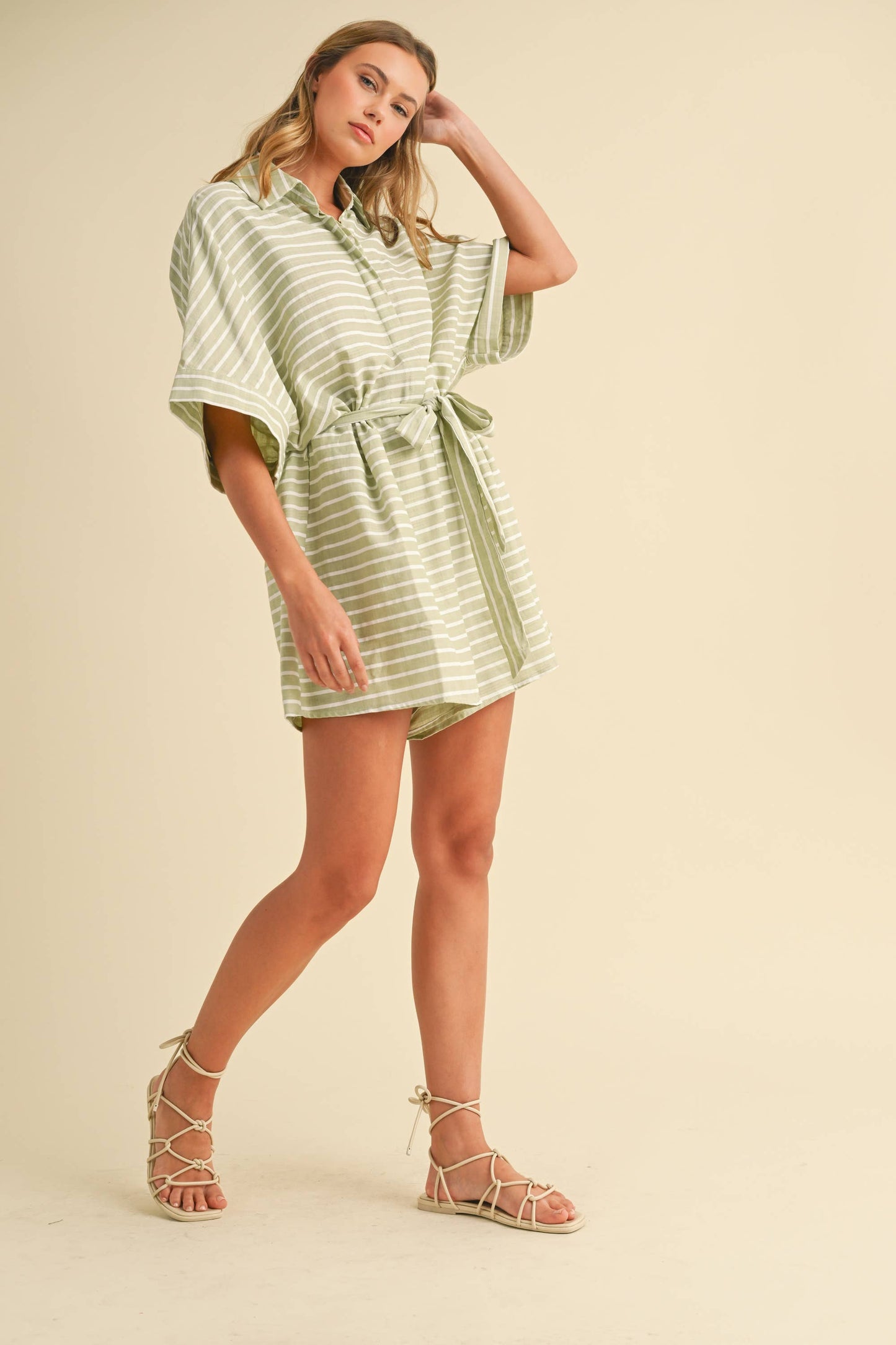 Striped Relax Fit Belted Romper