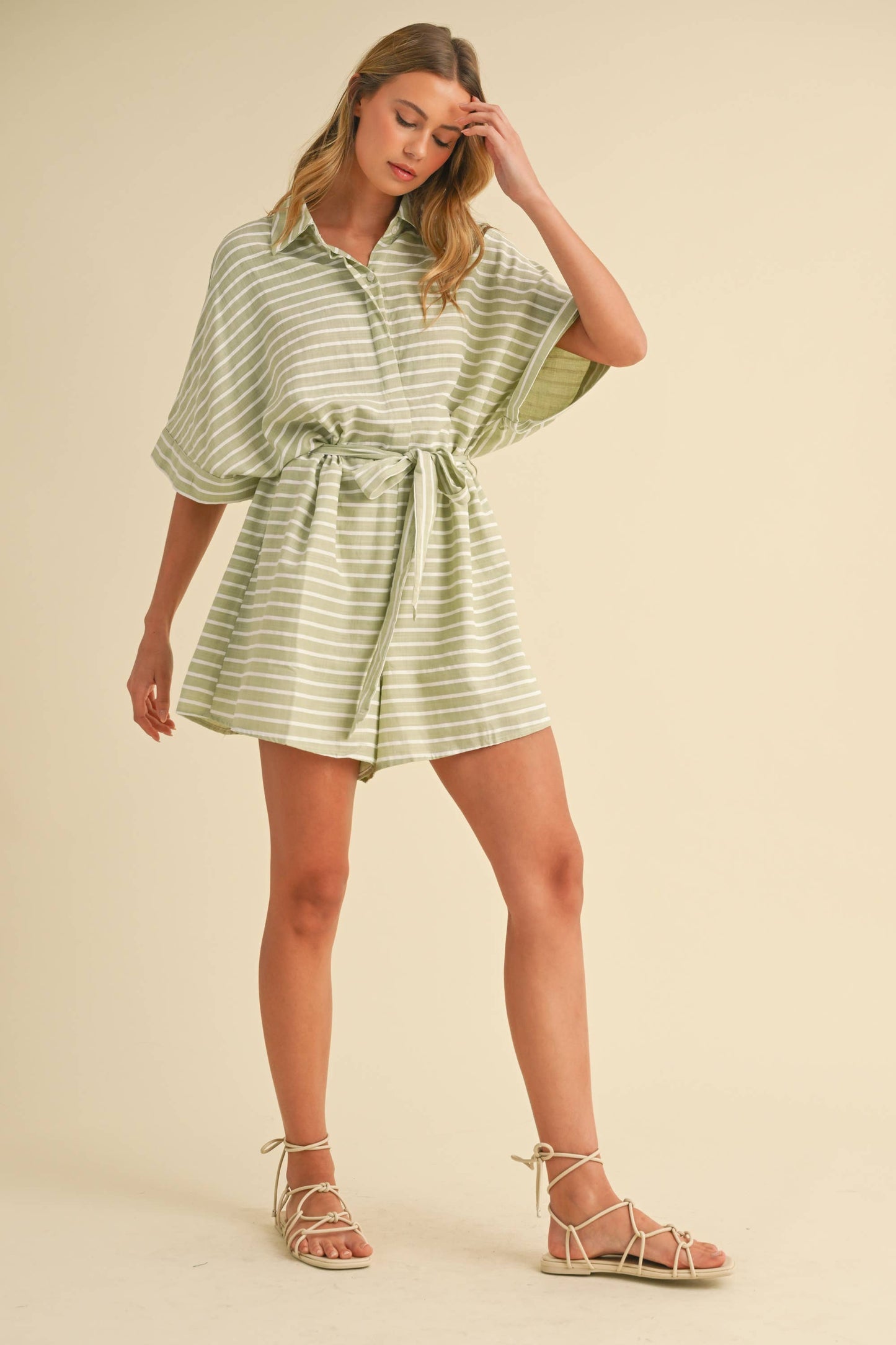 Striped Relax Fit Belted Romper