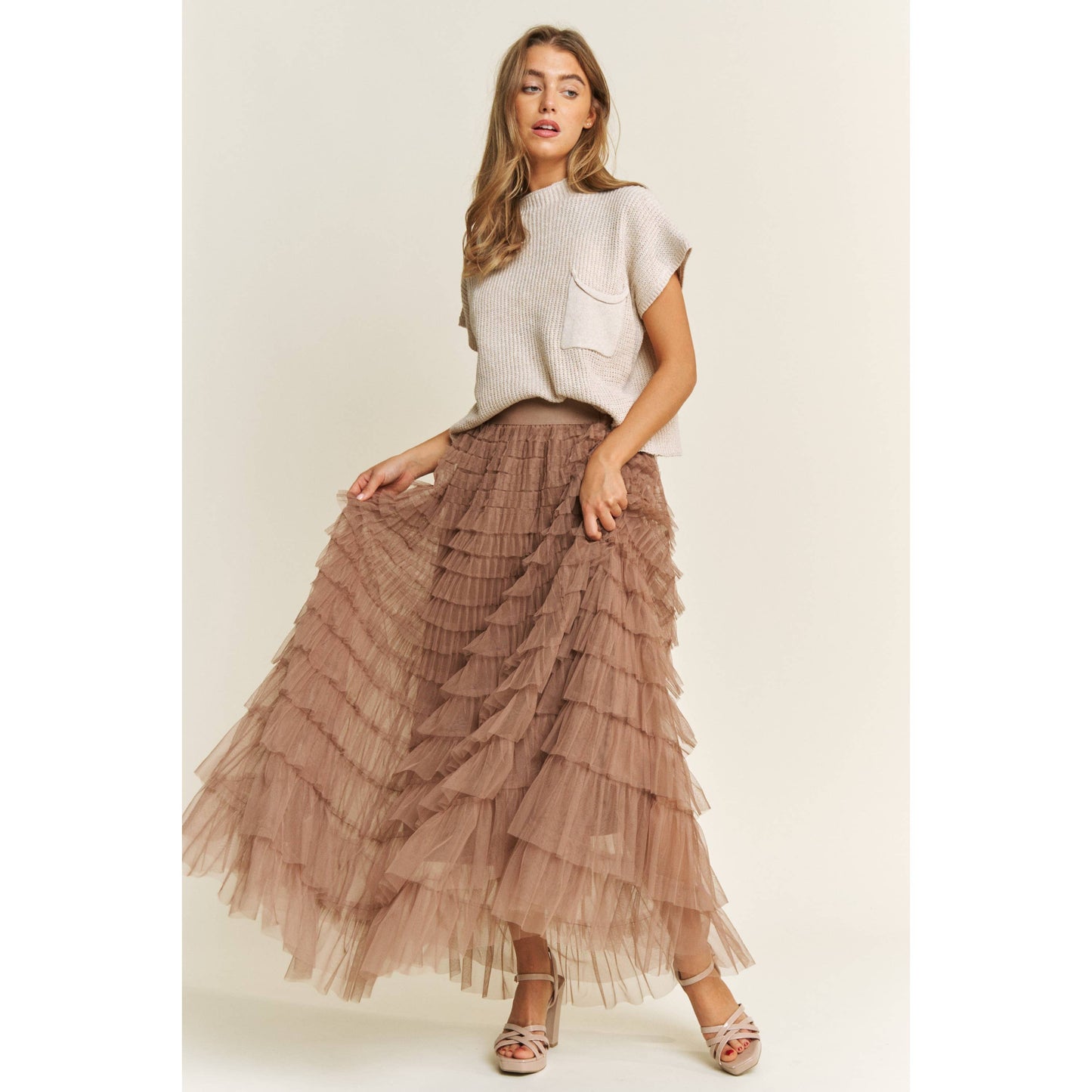 CASCADING TULLE MESH TIERED MAX SKIRT