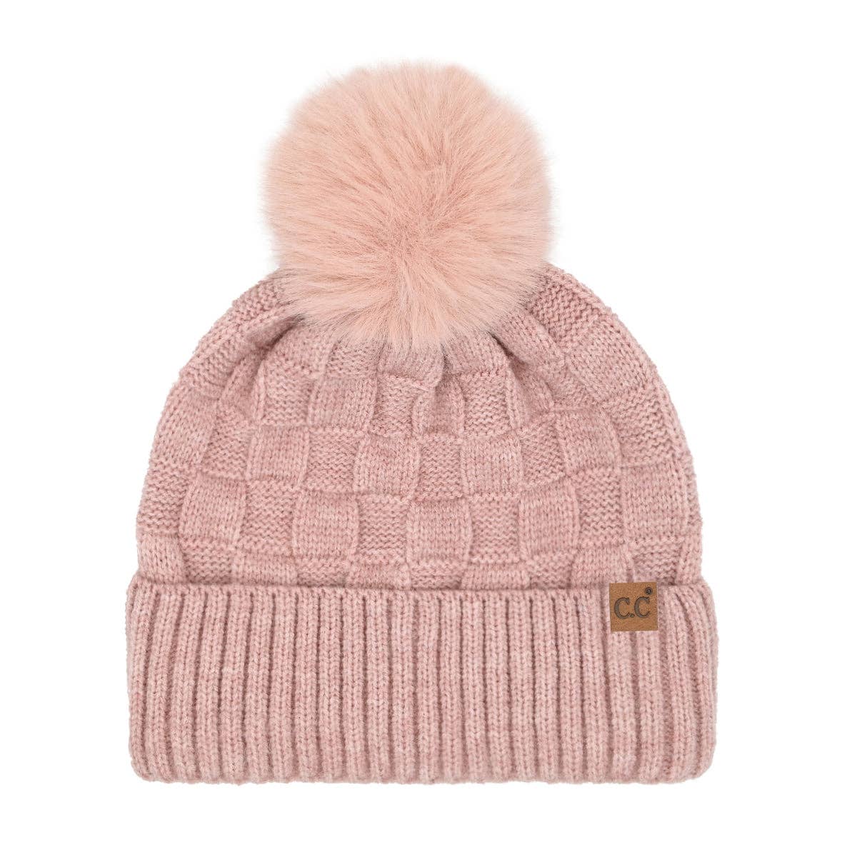 Woven Checkered Texture Pom C.C Beanie