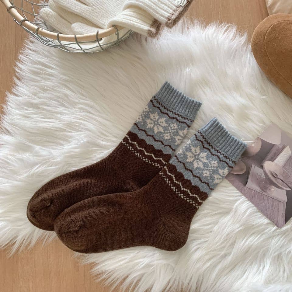 Retro Fair Isle Knit Thermal Crew Socks MK2BLW6W8FSO205