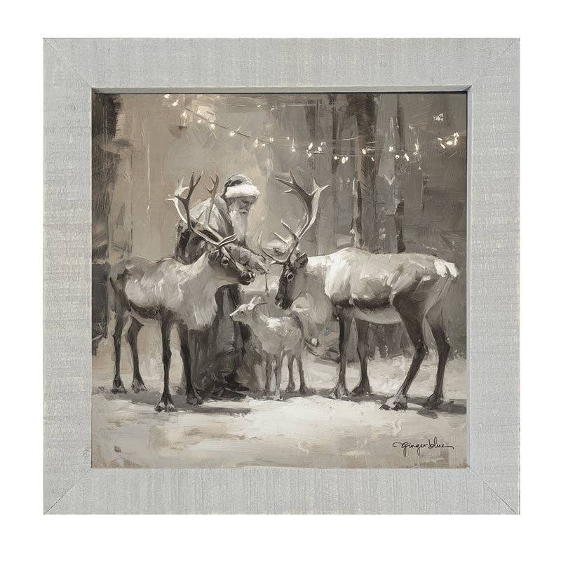 Santa and Reindeers under Christmas Lights