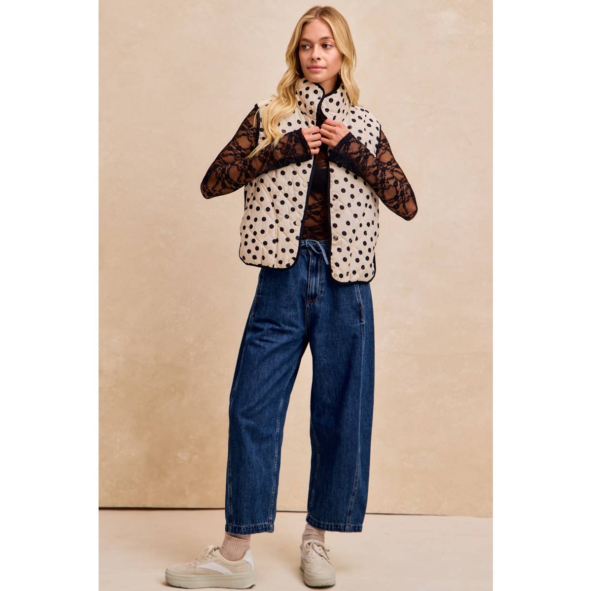 Polka Dot Print Quilted Vest