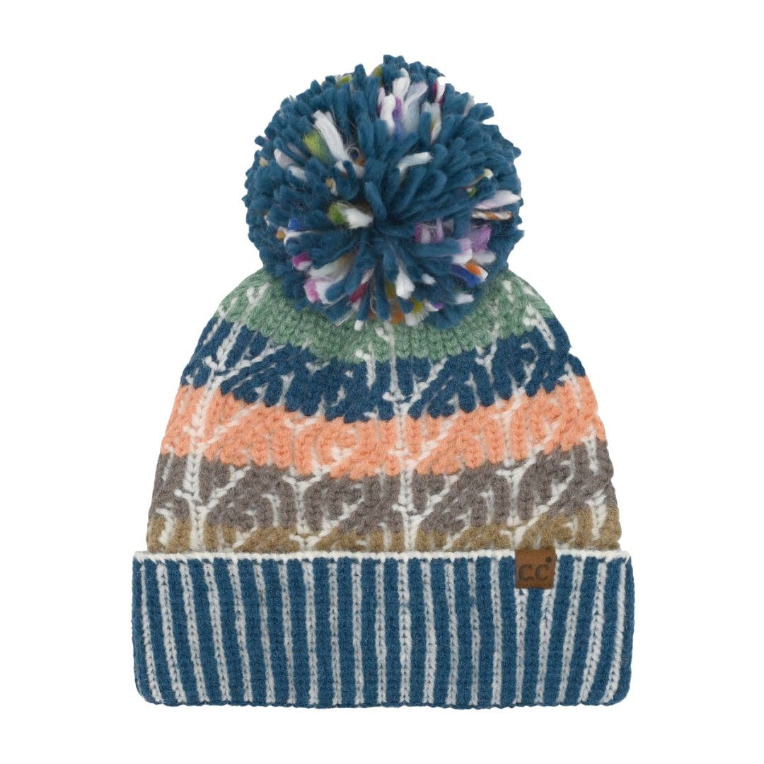 CC Beanie Cable Color Block Pom