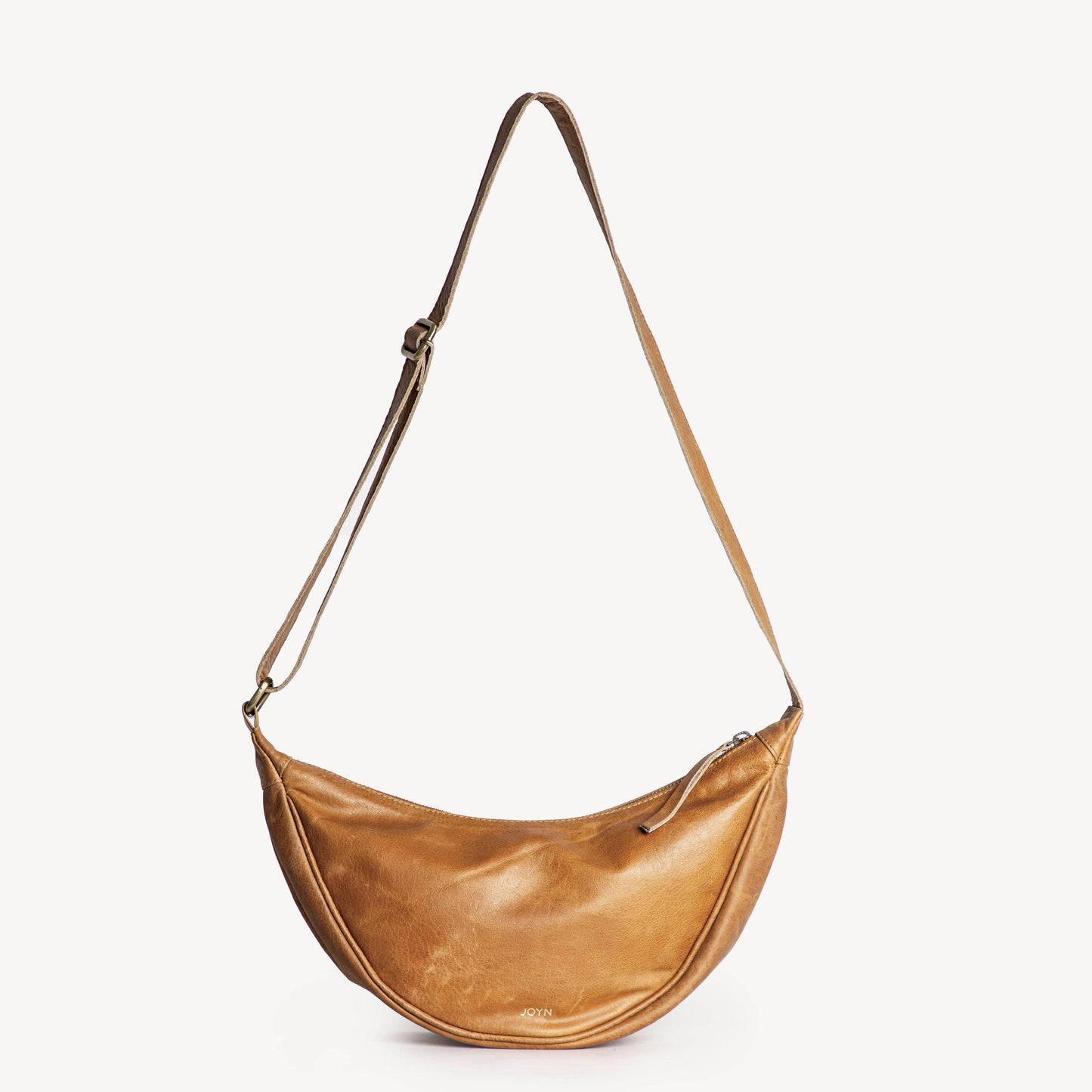 Leather Moon Sling Bag - in Camel