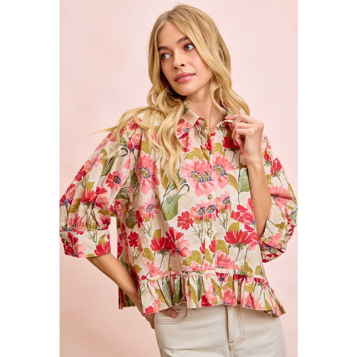 Floral Print Ruffled Hem Top