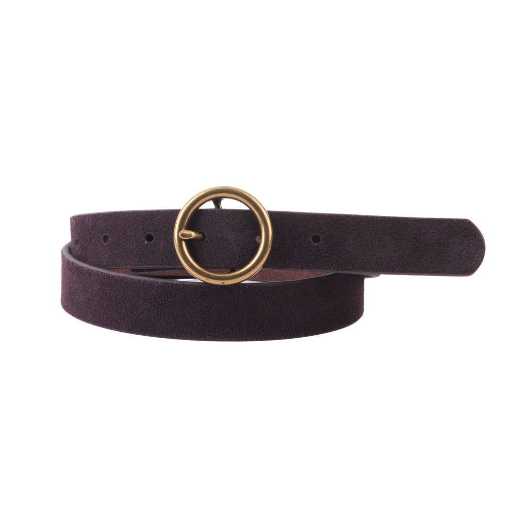 Round Brass Buckle Suede/Genuine Leather Belt