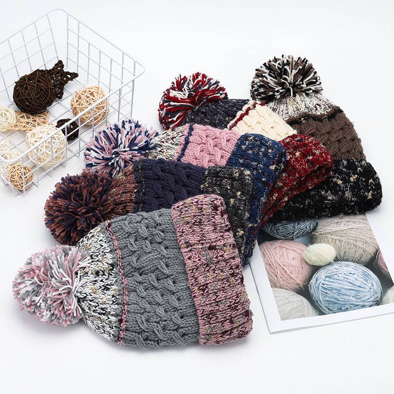 Contrast Color Knit Pom Beanie