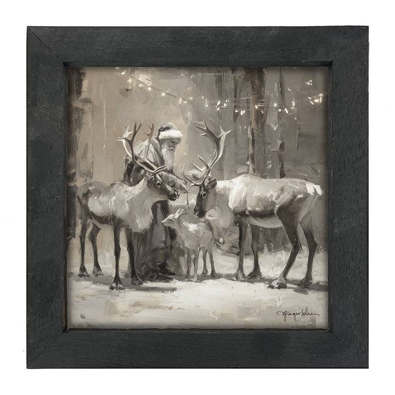 Santa and Reindeers under Christmas Lights