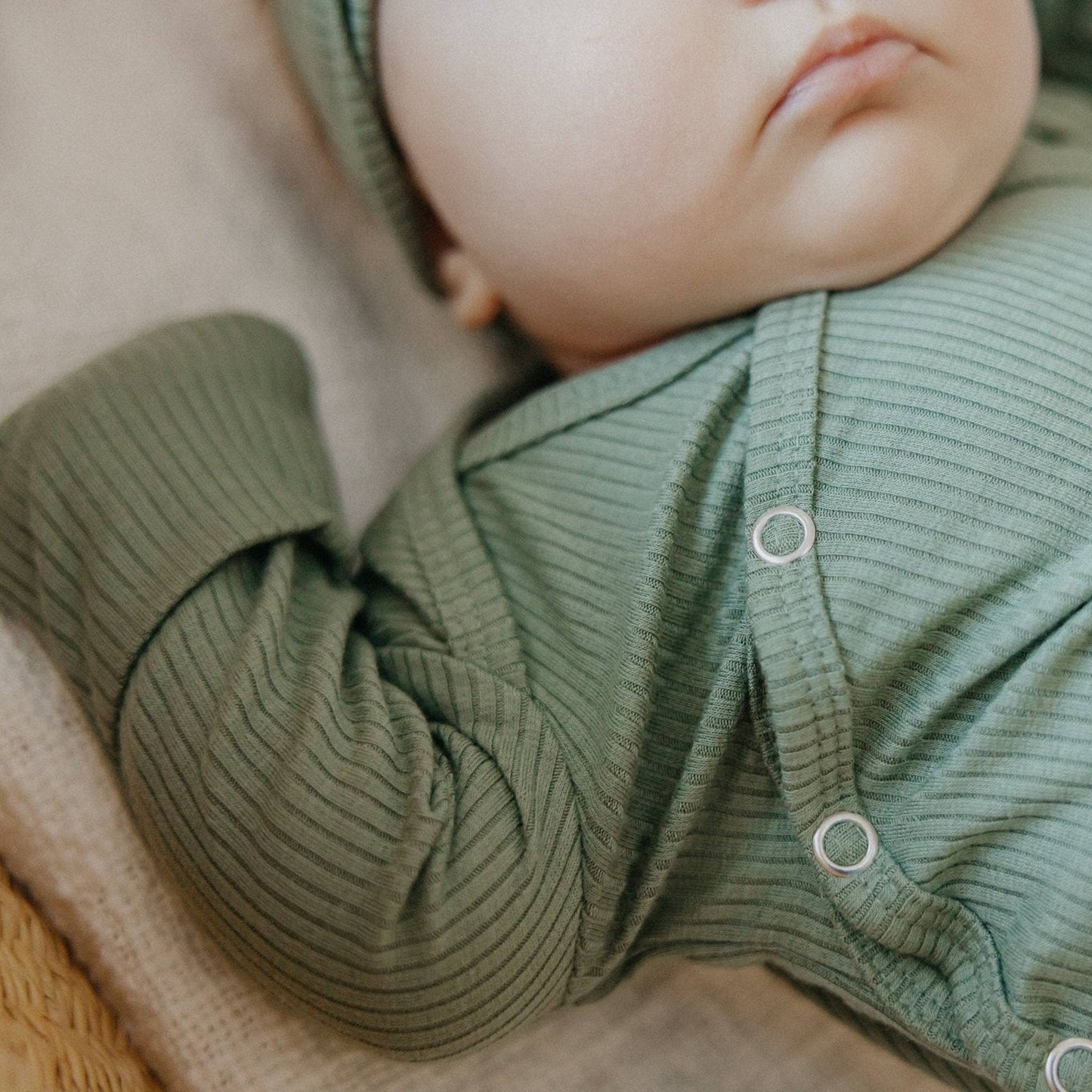 Rib Knit Newborn Knotted Gown - Clover