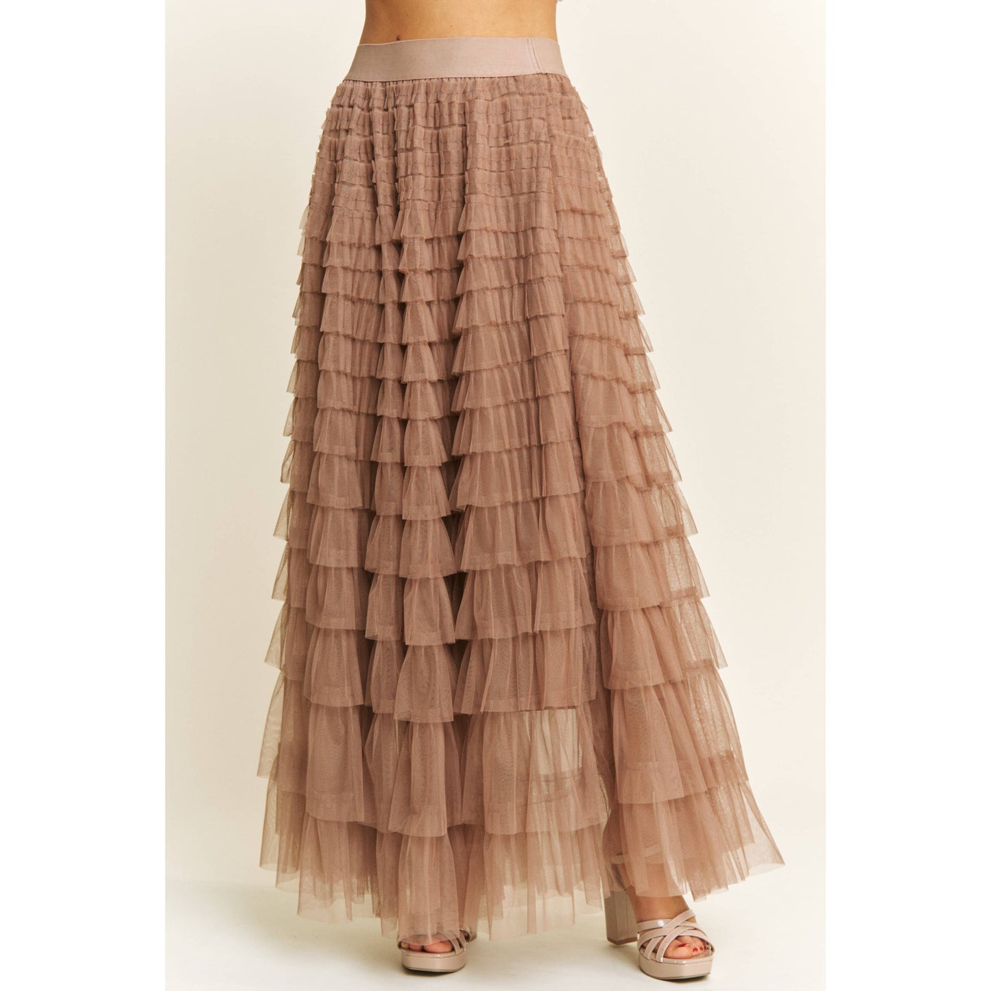 CASCADING TULLE MESH TIERED MAX SKIRT