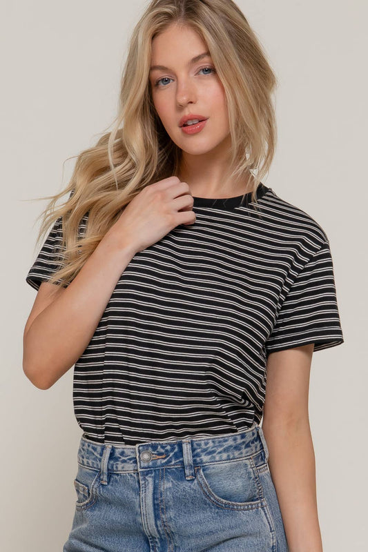 Short Sleeve Round Neck Y/D Stripe Tee