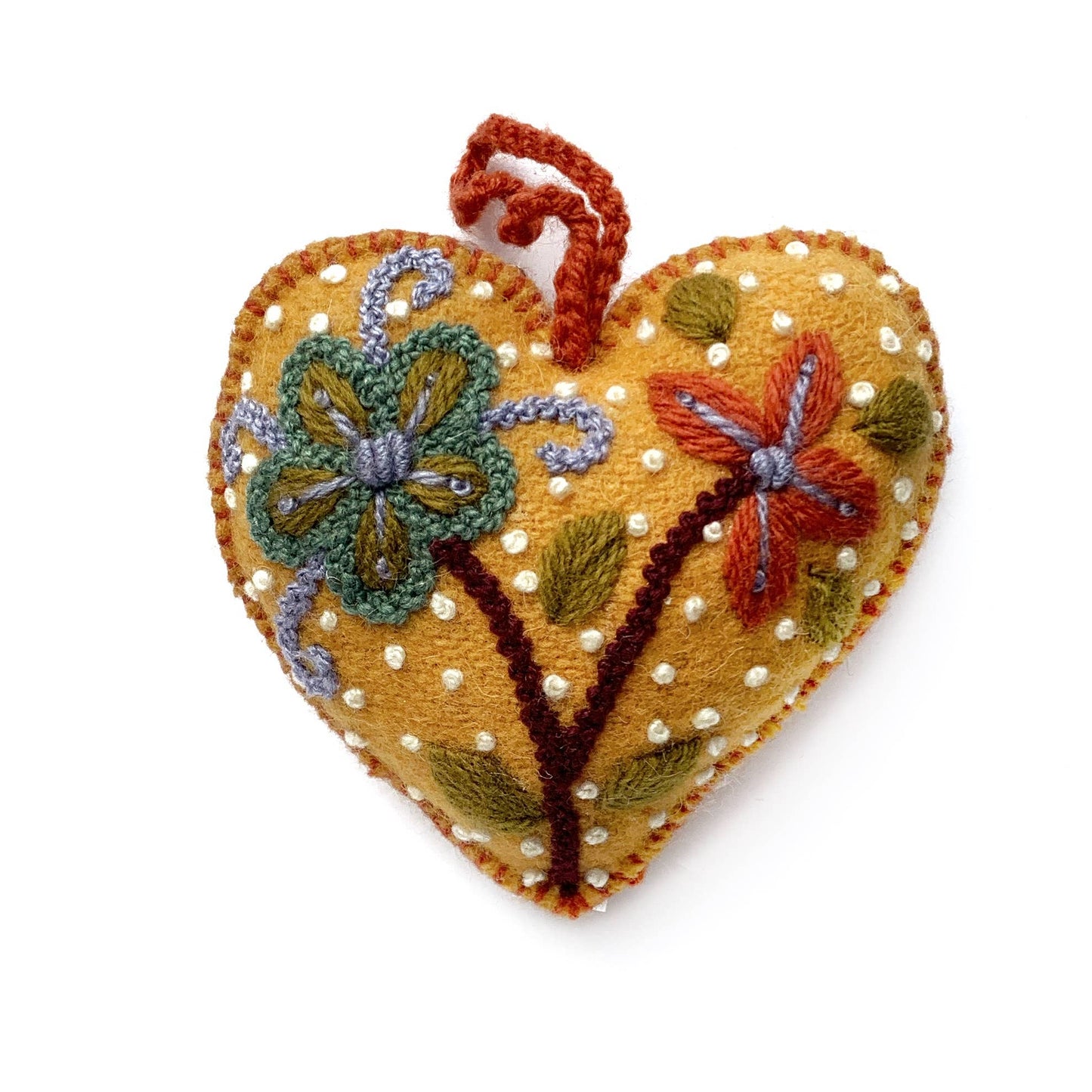 Colorful Embroidered Heart Christmas Ornament