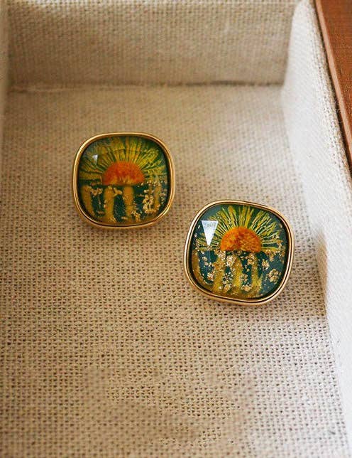 Floral Geometric Stud Earrings