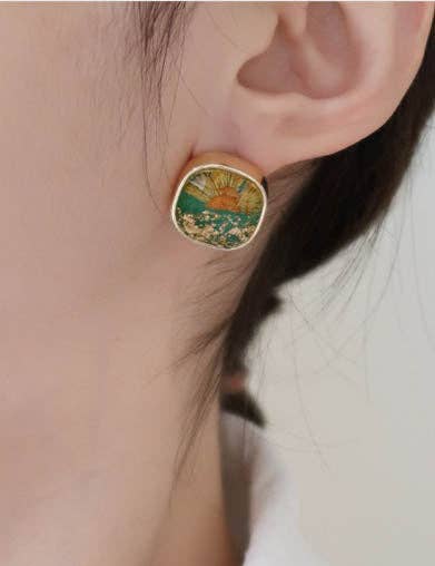 Floral Geometric Stud Earrings