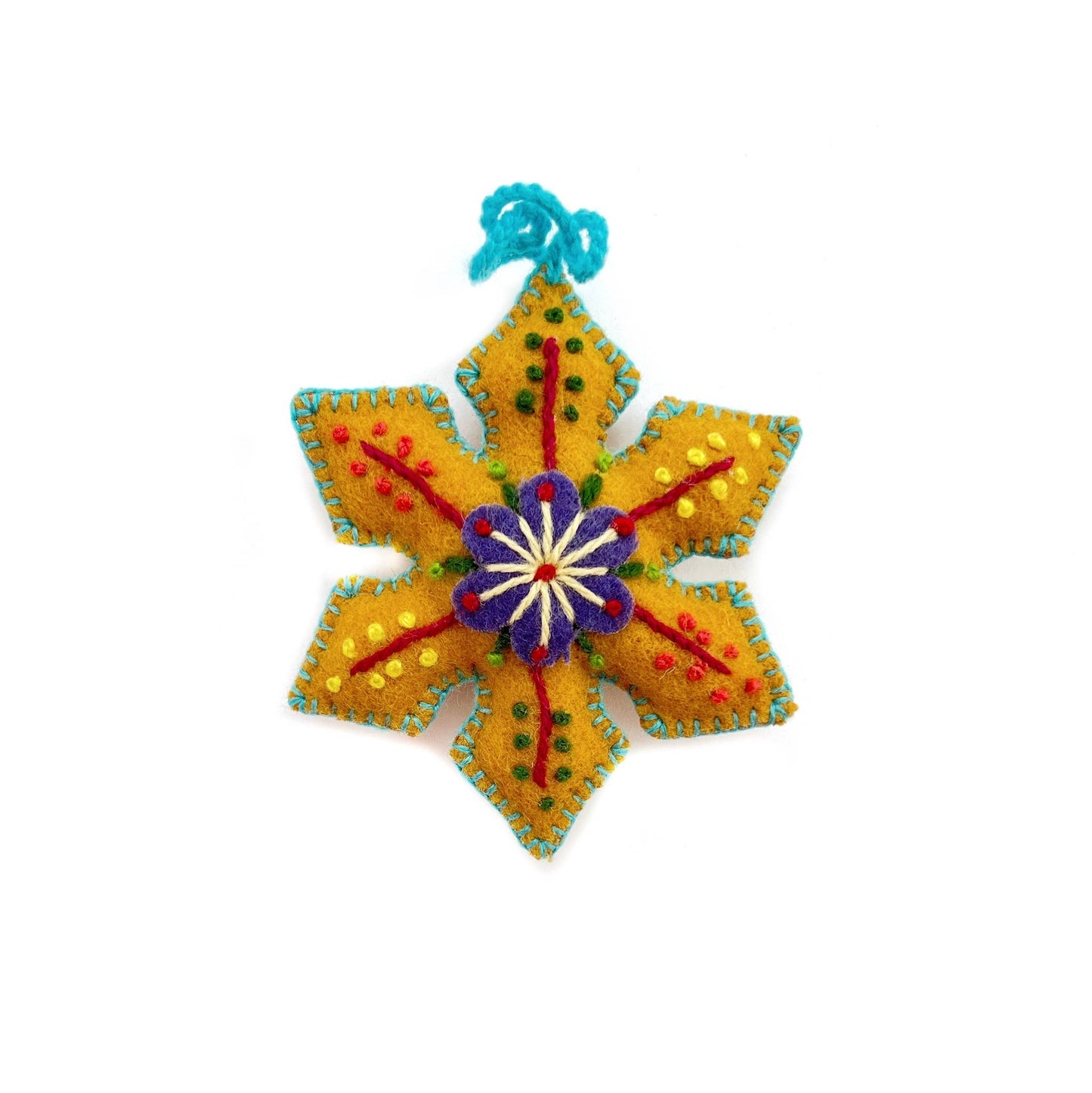 Colorful Pointed Snowflake Embroidered Christmas Ornament