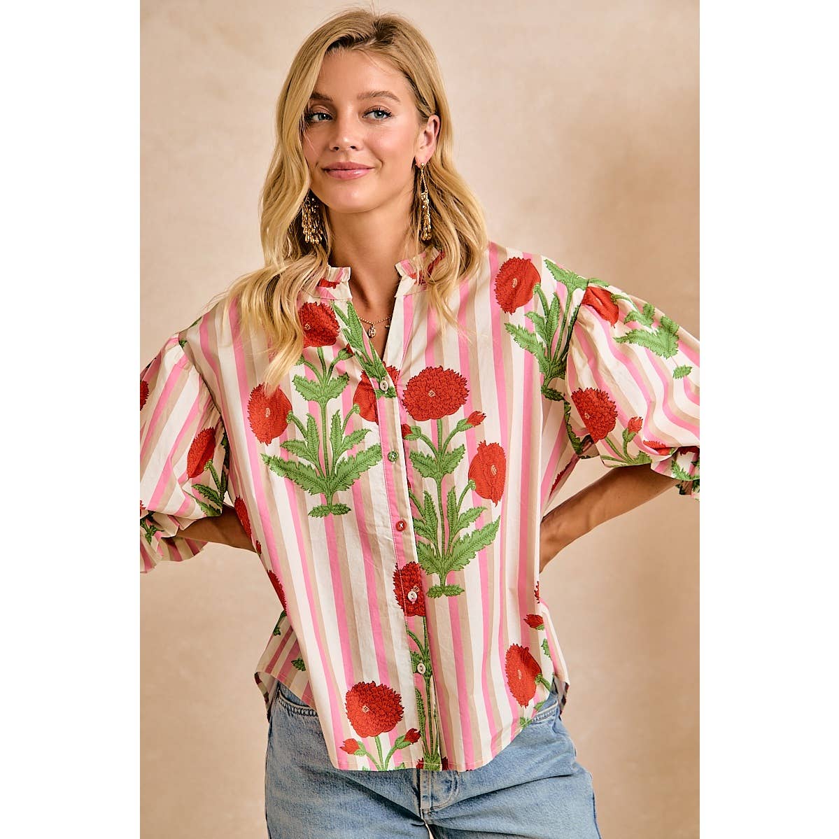 Stripe Flower Print Top