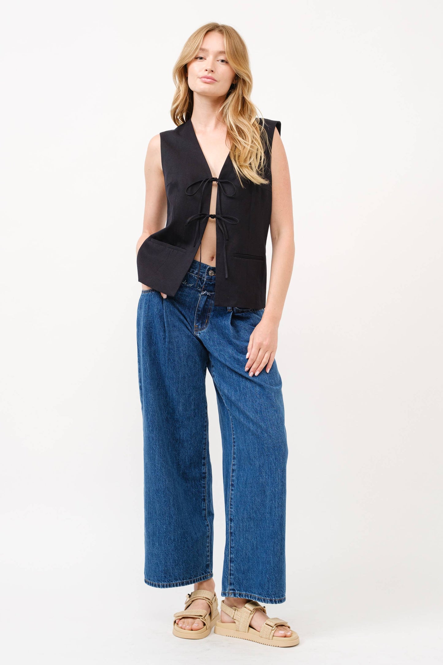 Waist Cut Wide Leg Jeans