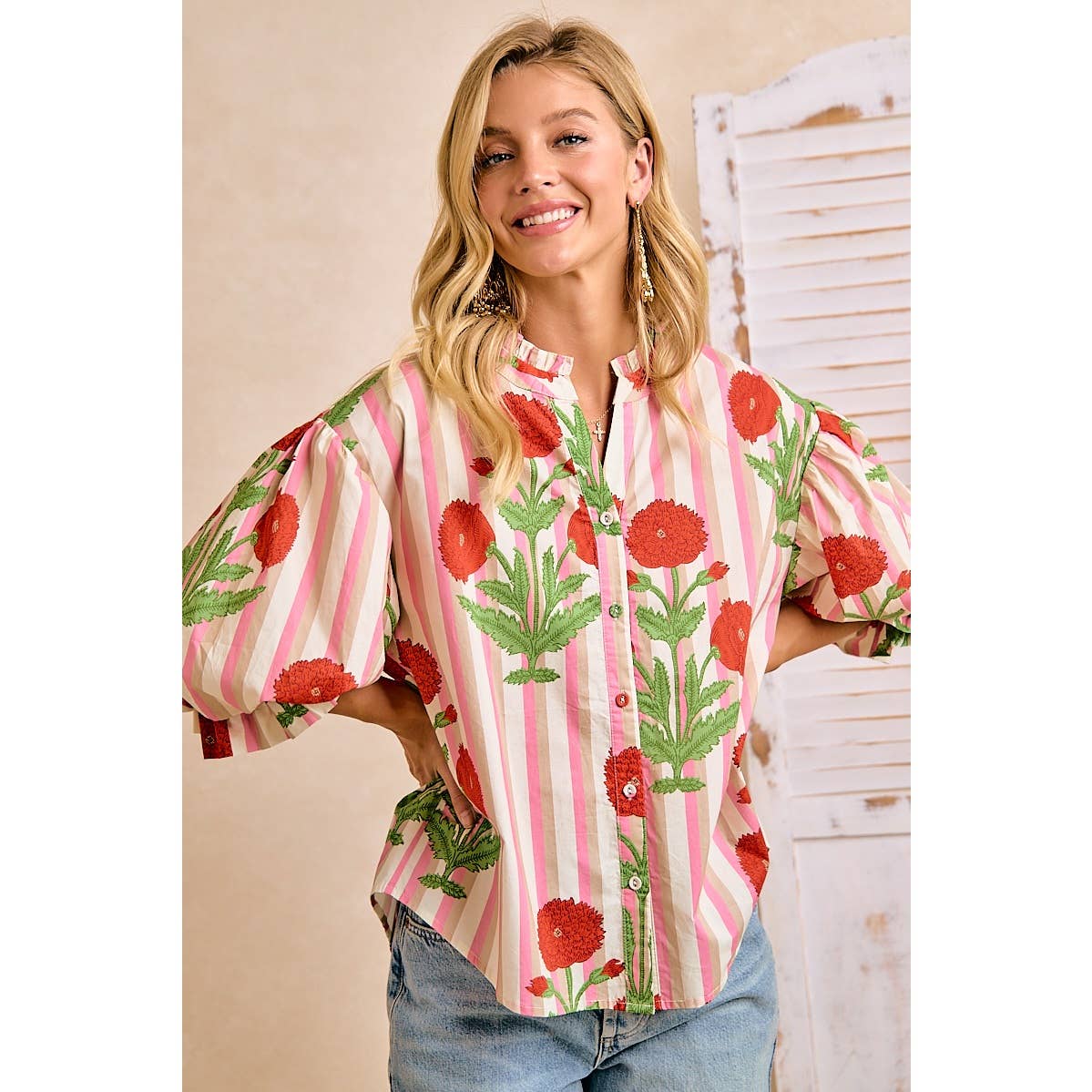 Stripe Flower Print Top