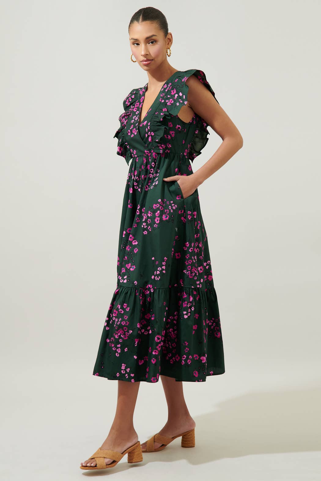 Anissa Floral Fairness Poplin Suplice Midi Dress