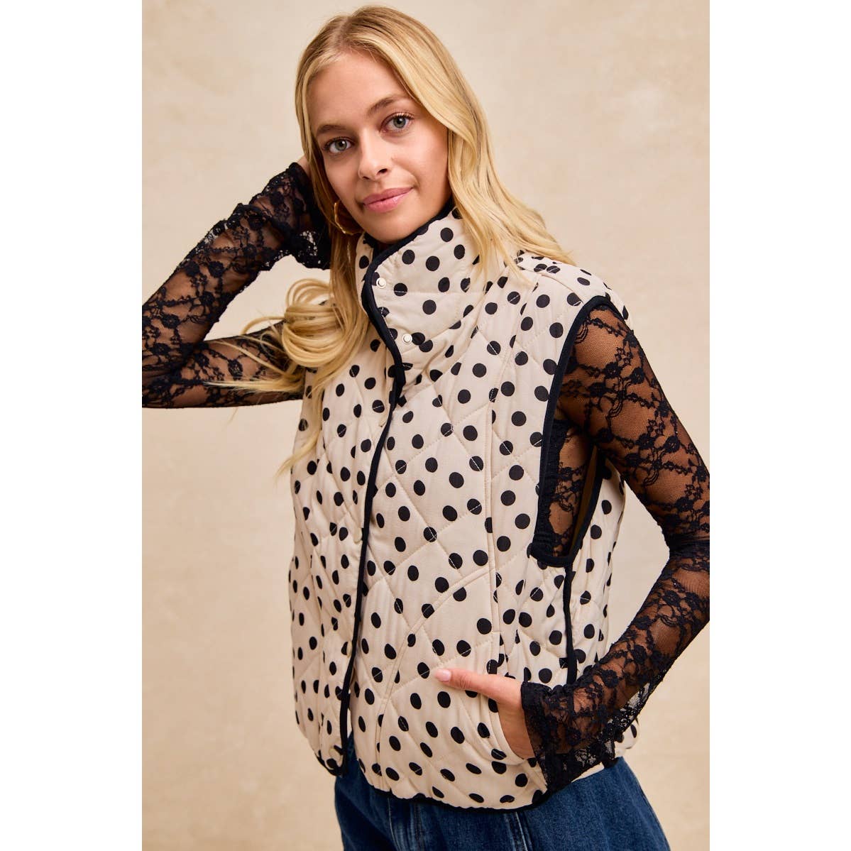 Polka Dot Print Quilted Vest