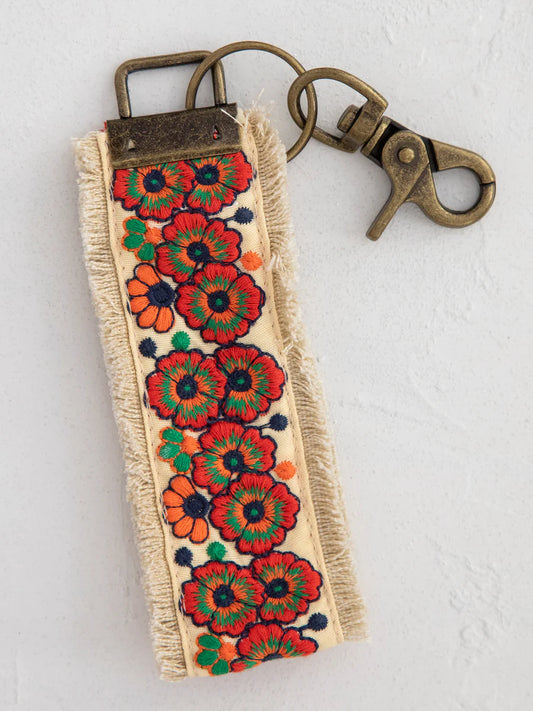 Natural Life Embroidered Key Chain - Cream